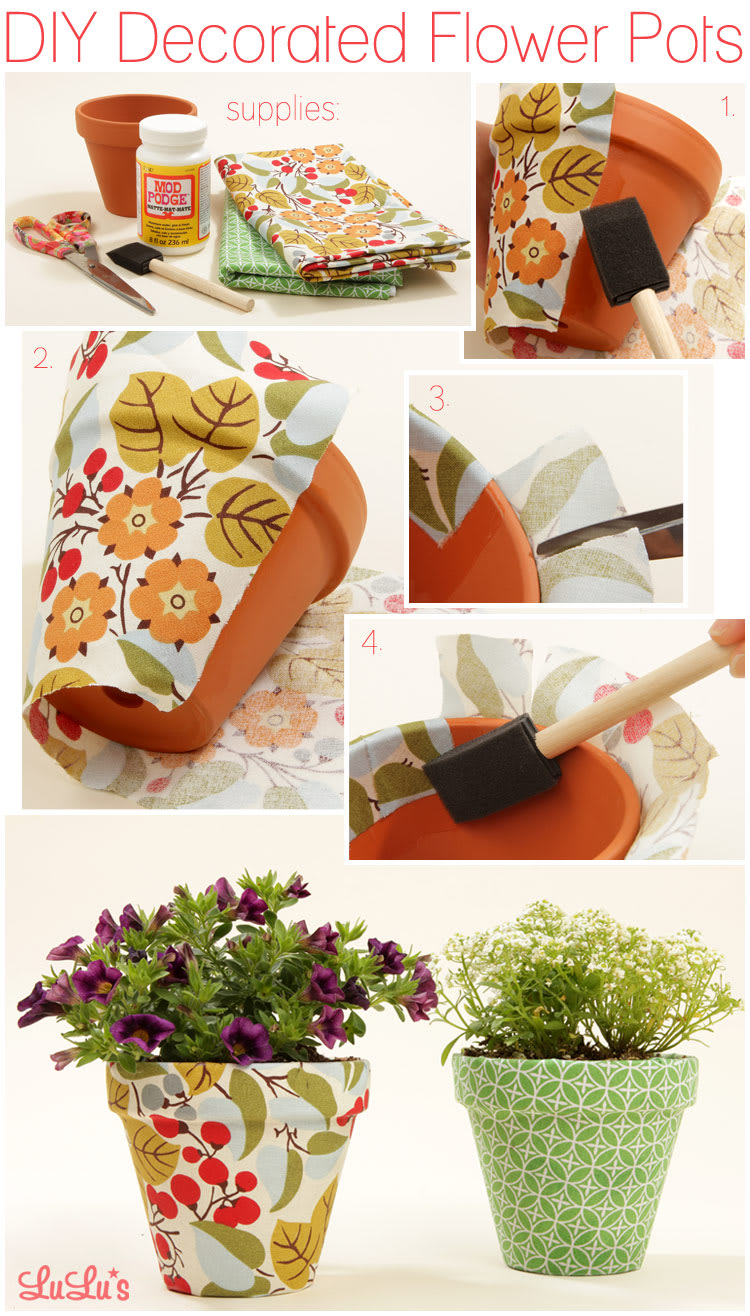 How to mod podge a terra cotta pot with fabric