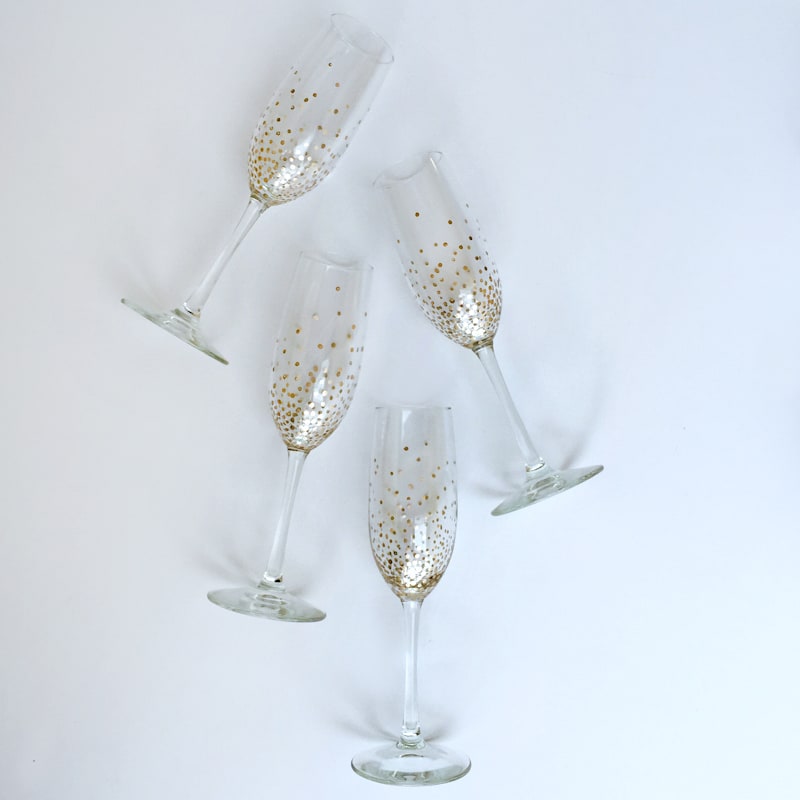Personalized Gold Dot Champagne Flutes