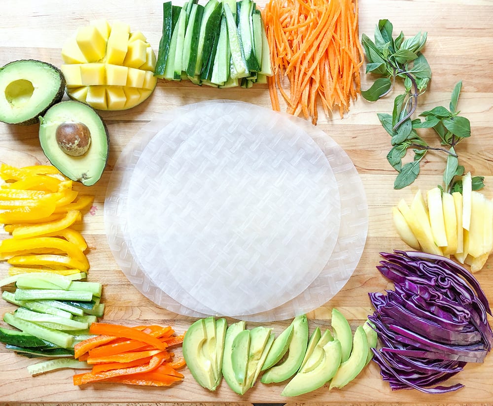 summer rolls recipe - prepped ingredients