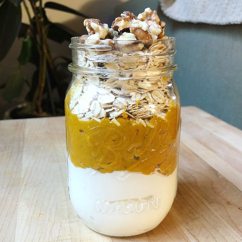 pumpkin pie overnight oats assembly
