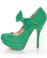 Qupid Onyx 74 Sea Green Suede Lacy Bow Mary Jane Platform Pumps