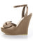 Chinese Laundry Shine On Satin Taupe Bow-Jeweled Peep Toe Wedges