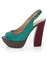 My Delicious Fausta Dark Teal Color Block Slingback Heels