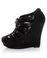 Mona Mia Hedy Black Glitter Lace-Up Cutout Wedge Booties