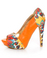 Mona Mia Leocadia Orange & Peacock Print Peep Toe Pumps