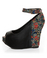 Privileged Mistique Black and Floral Peep Toe Wedges