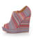 Qupid Enrich 124 Coral Multi Stripe Peep Toe Wedge Booties