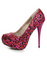 Qupid Neutral 107 Red Fuchsia Leopard Glitter Platform Pumps