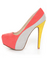 Qupid Penelope 44X Coral Curvy Color Block Platform Pumps