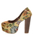 Shoe Republic LA Media Gold Floral Tapestry Platform Heels