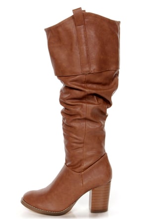cognac high heel boots soda now cognac slouchy knee high heel boots 46 00 cognac high heel boots soda now cognac slouchy knee high heel boots 46 00