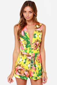 Mary Luau Tropical Print Romper