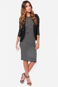 Stripe A Personality Black and White Striped Midi Dress