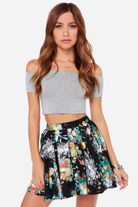 Gone with the Whimsical Black Floral Print Skirt