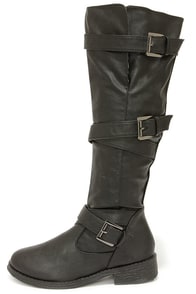 Bamboo Jagger 06A Black Buckled Knee High Boots