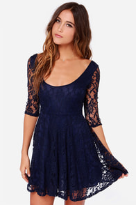LULUS Exclusive Head Over Feels Navy Blue Lace Dress
