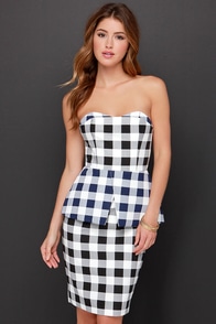 Finders Keepers Mad House Blue and Black Checkered Dress
