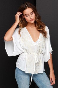 Sweet Sunshine Ivory Embroidered Kimono Top