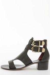 Report Signature Darian Black Belted Leather Sandals