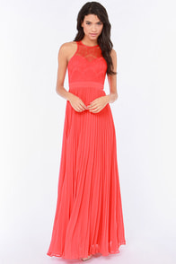 Bariano Stun In a Million Coral Red Lace Dress