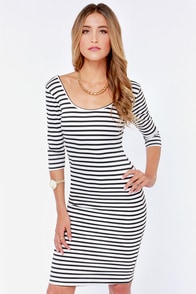 Stripe a Pose Black and White Striped Bodycon Dress