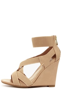 Bamboo Royce 17 Nude Strappy Wedges