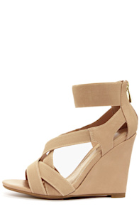 Bamboo Royce 17 Nude Strappy Wedges