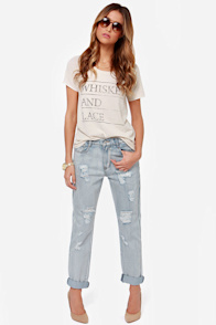 Mink Pink Instinct Blues Distressed Boyfriend Jeans