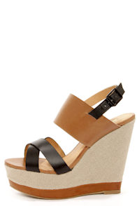 Report Nicole Tan Color Block Wedge Sandals