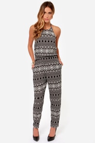 Desert Dawn Ivory and Black Print Jumpsuit