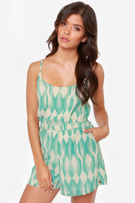 Roxy Tainted Love Cream and Turquoise Print Romper