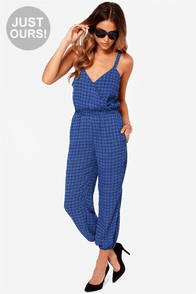 LULUS Exclusive Devoted to Design Blue Print Jumpsuit