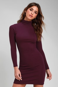 purple long sleeve bodycon