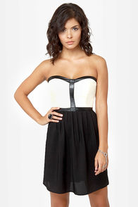Sound the Alarm Black and Cream Strapless Dress
