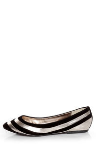 Dollhouse Amuse Black and Silver Striped Pointed Flats