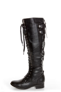 Rocker Black Lace-Up Knee High Boots