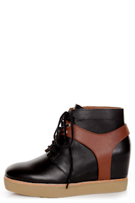 Matiko Jace Black and Brown Lace-Up Wedge Sneakers