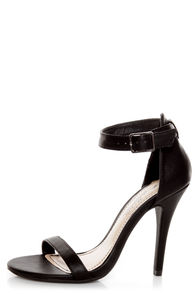 Anne Michelle Enzo 01 Black Ankle Strap Peep Toe Heels