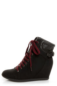 Bamboo Mariela 03 Black Lace-Up Wedge Sneakers