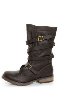 GoMax Apple Ranch 01 Brown Slouchy Belted Combat Boots