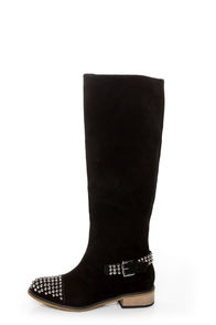 Kelsi Dagger Rover Black Suede Studded Cap-Toe Knee High Boots