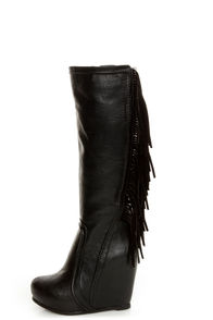 Luichiny Top That Black Fringe Wedge Boots