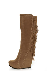 Luichiny Top That Tan Fringe Wedge Boots