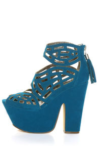 Michael Antonio Studio Gallista Blue Velvet Cutout Platforms