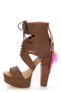 Michael Antonio Studio Thayer Cognac Tail Feather Lace-Up Heels