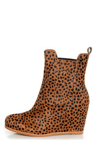 Matiko Kain Cheetah Print Pony Fur Hidden Wedge Chelsea Boots