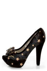 Naughty Monkey Isla Bonita Black Star Pony Fur Platform Heels