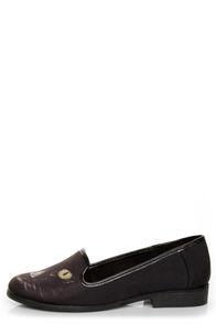 Y.R.U. Lowf Black Cat Print Smoking Slipper Flats