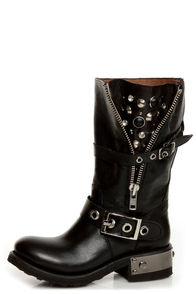 Zigi Girl Tangle Black Leather Heavy Metal Motorcycle Boots