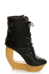 Fahrenheit Lolita 03 Black Lace-Up Cutout Wedge Booties
